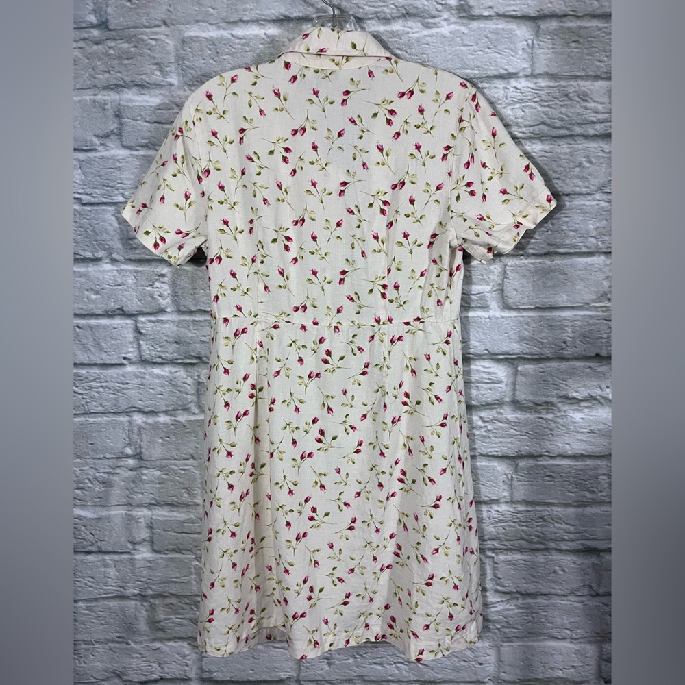 VTG 100% Linen Eddie Bauer Floral Button-Up Shirtdress Cottagecore Chic - Picture 3 of 13